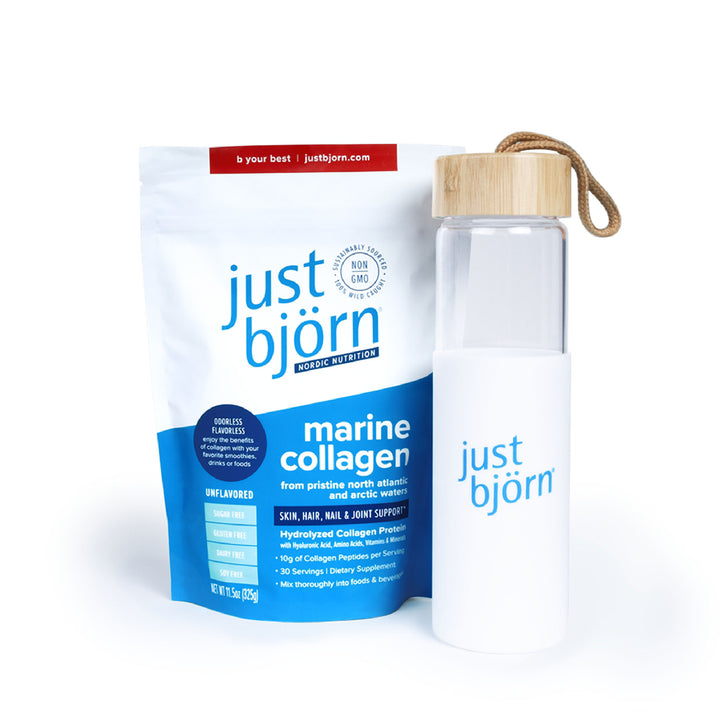 Just Björn Marine Collagen Hydration Bundle with Pouch and Glass Bottle – for skin, hair, nail & joint support