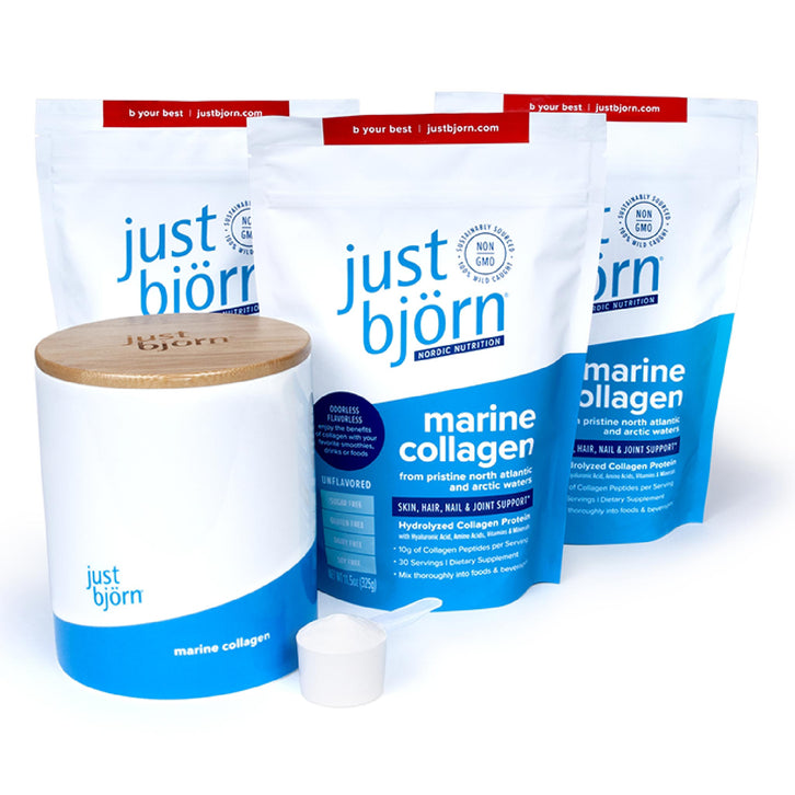 Marine Collagen Peptides Bundle – 90 Servings (3×30) + Ceramic Storage Canister | Just Björn