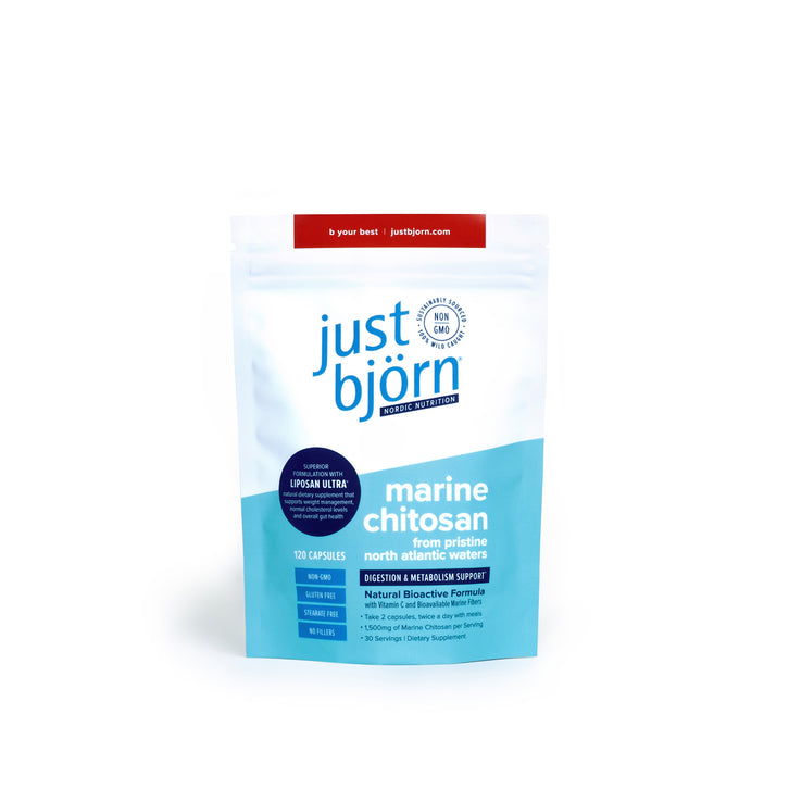 Just Björn Nordic Marine Chitosan supplement pouch with LipoSan Ultra marine fiber for digestion and metabolism support