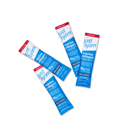 Our travel size marine collagen peptide stick packs provide the perfect one serving nutrition boost.