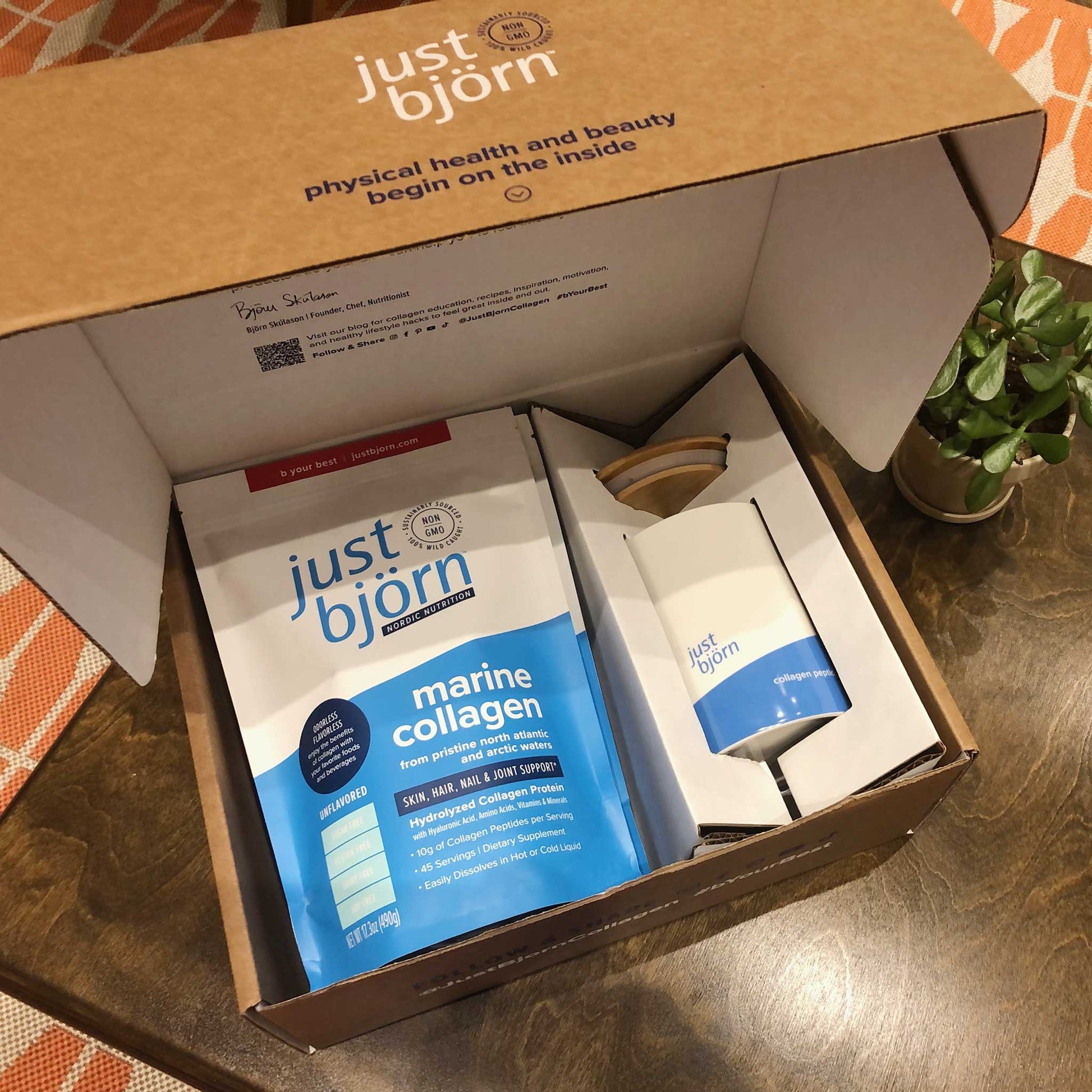 opened just bjorn collagen starter kit on a desk