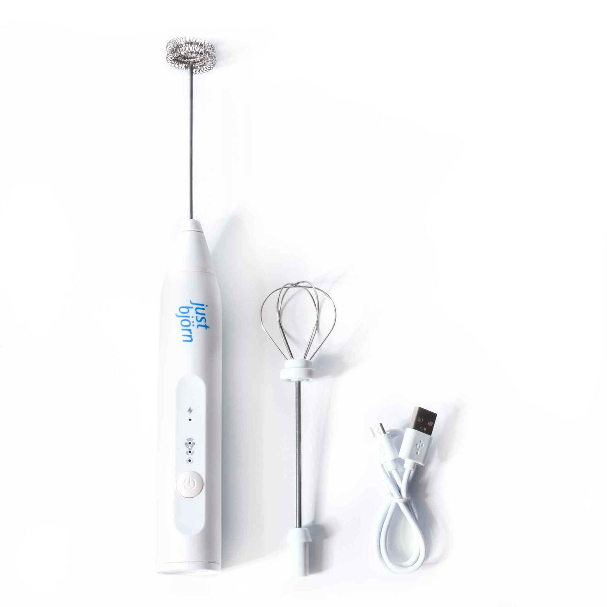 Just Bjorn whisk + frother USB cable charger, handle and detachable balloon whisk and frother