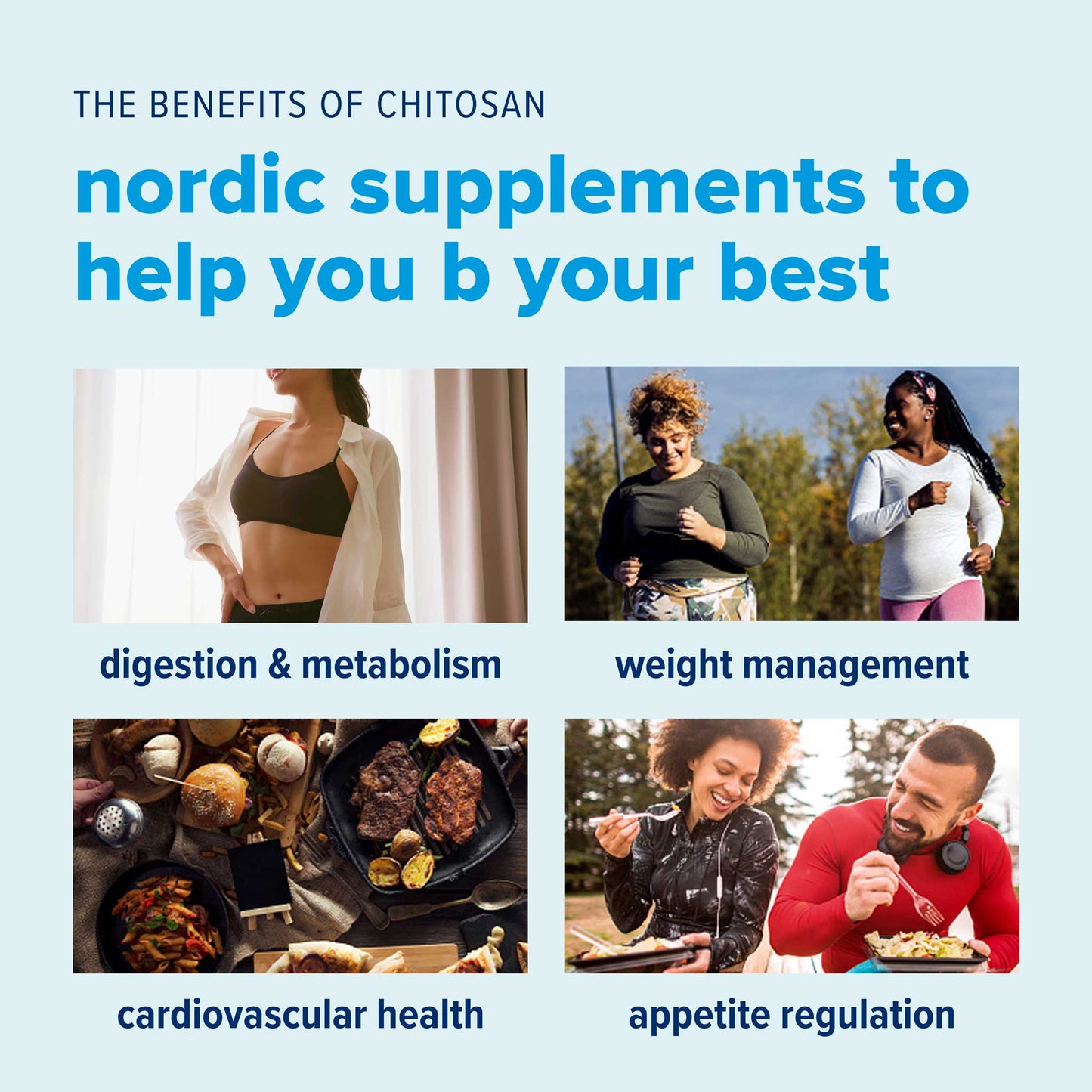 Benefits of Just Björn marine chitosan including digestion support healthy metabolism, cardiovascular health and appetite regulation