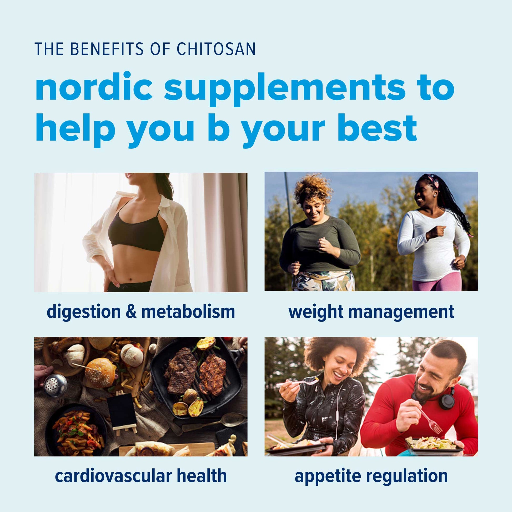Benefits of Just Björn marine chitosan including digestion support healthy metabolism, cardiovascular health and appetite regulation