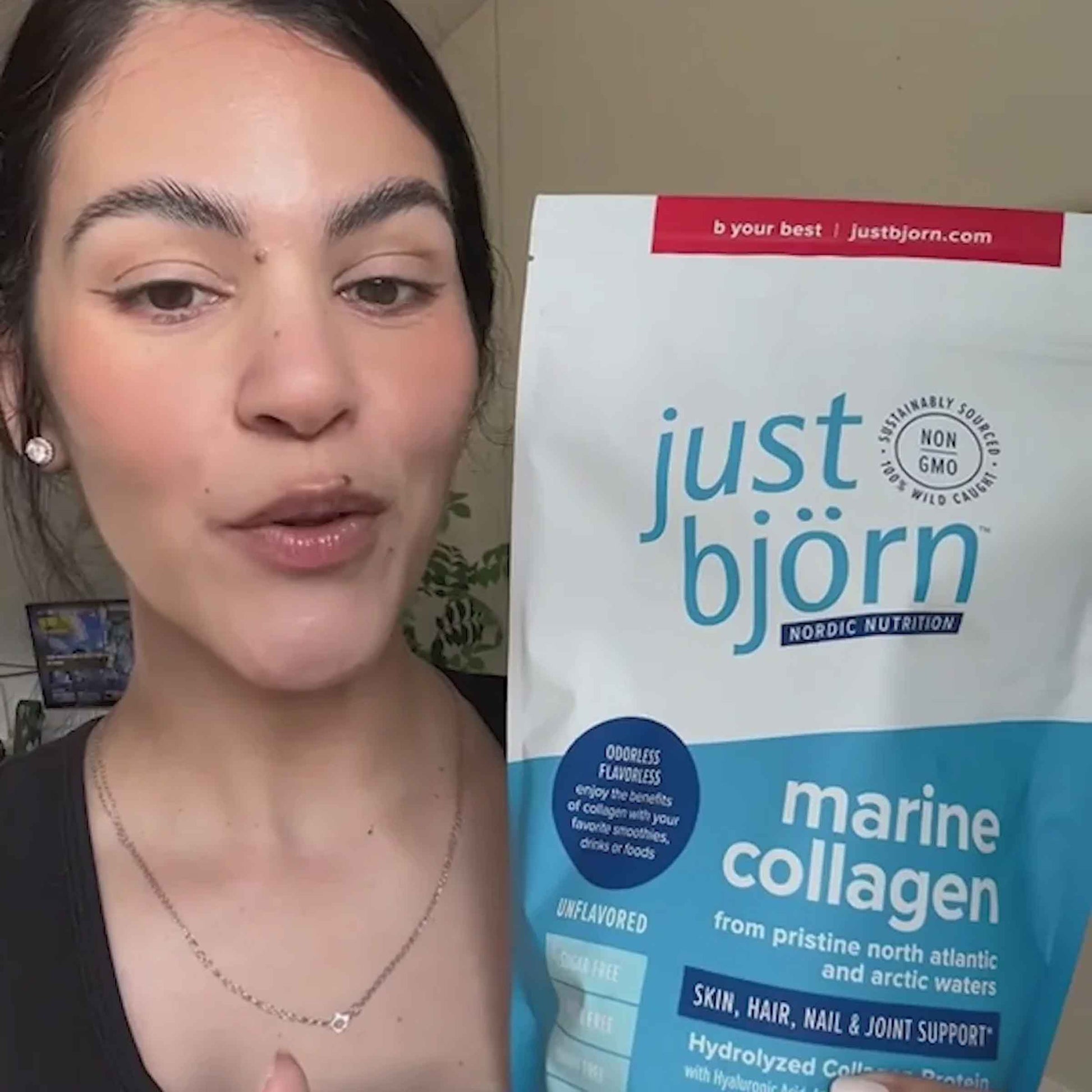 UGC video review of Just Bjorn Marine Collagen showing real customer results
