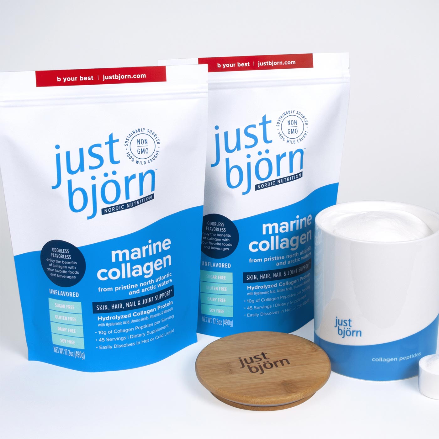 just björn starter kit — two pouches, free ceramic storage canister and scoop