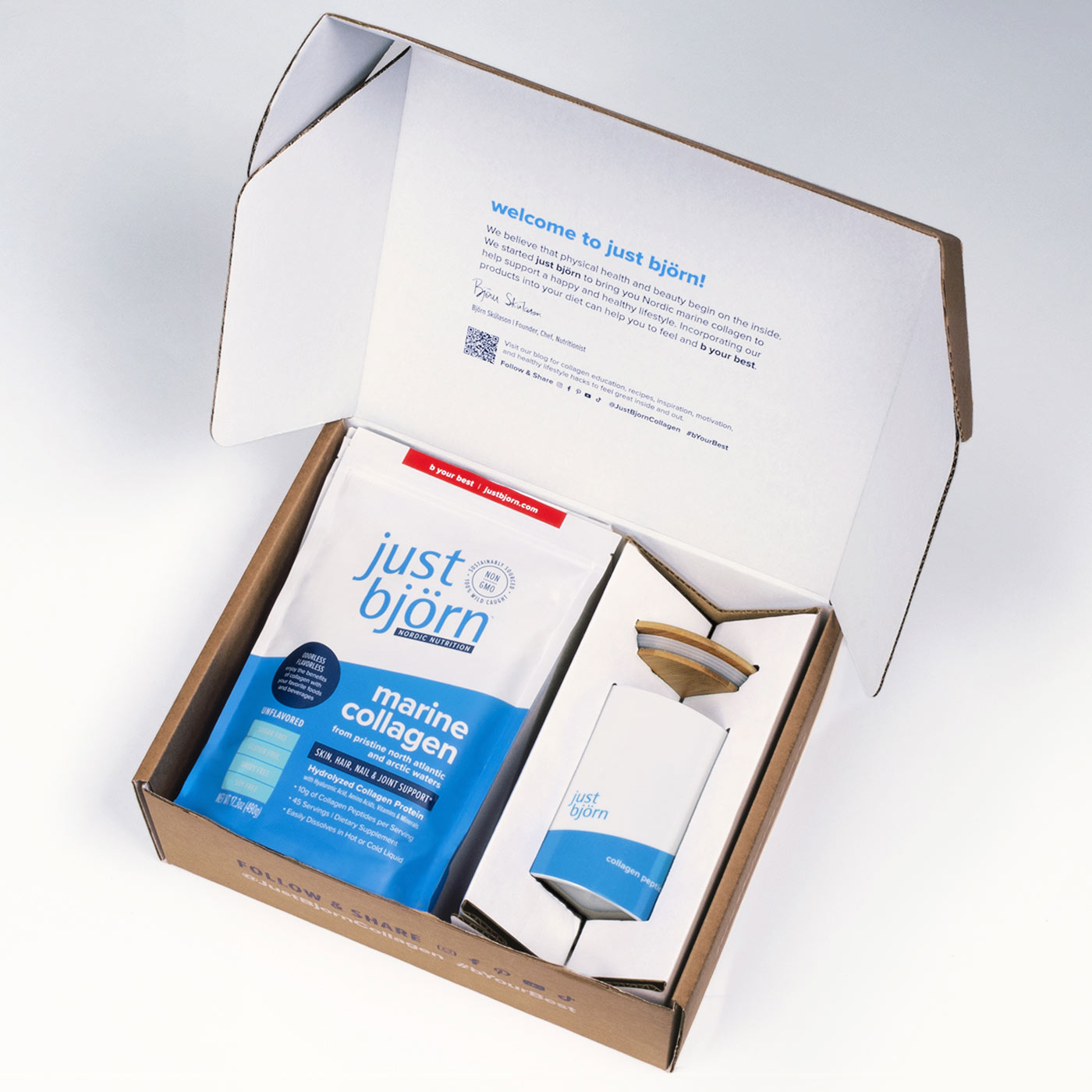open view of the just björn starter kit showing products inside